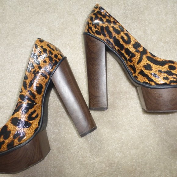 JESSICA SIMPSON brown & black animal print chunky platform pumps - Picture 7 of 10